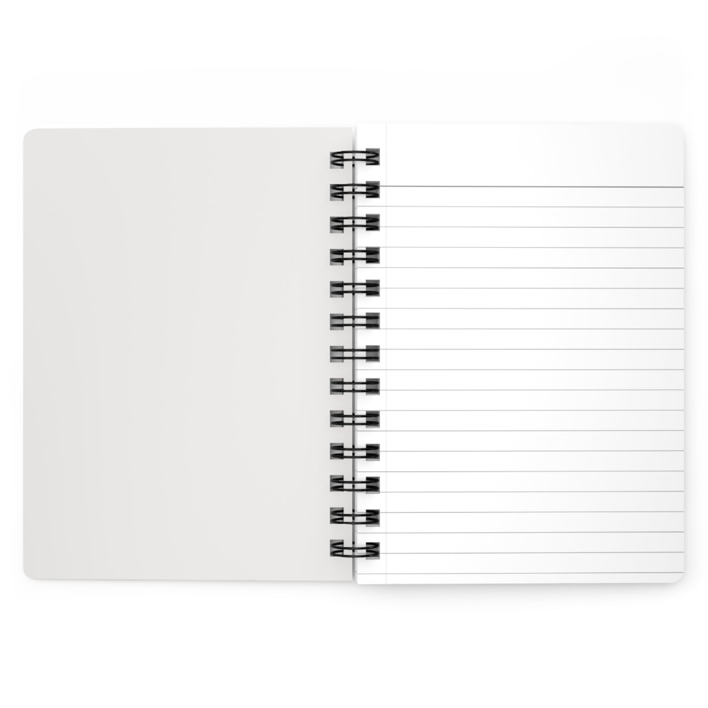 Open notebook with black binding showing white paper with lines