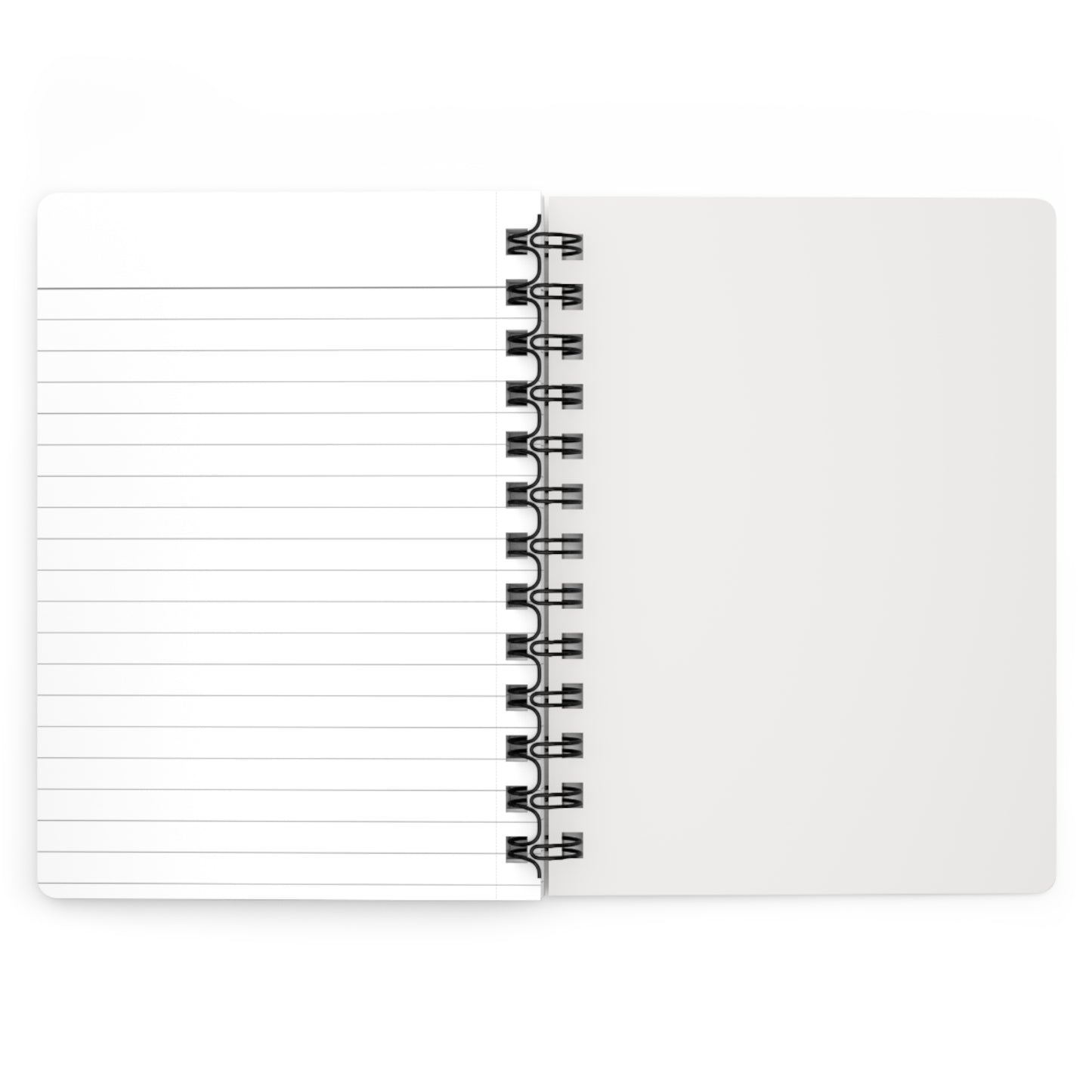 Open notebook with black binding showing white paper with lines