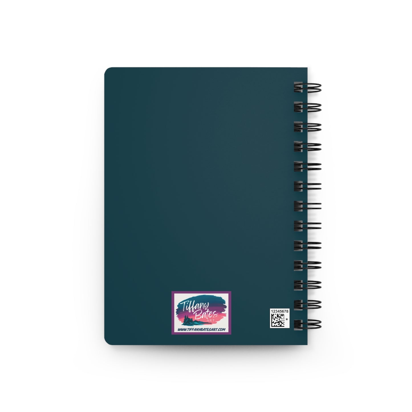 Dark green back cover of notebook with artist logo